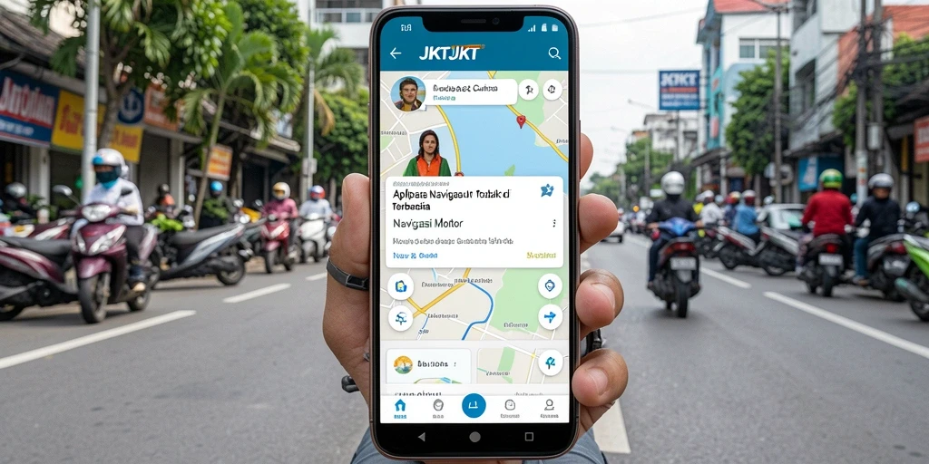 Tampilan antarmuka aplikasi JKTJKT dengan fitur Navigasi Motor.