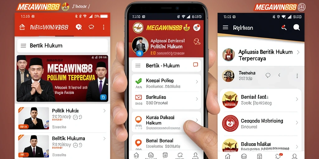 Antarmuka MEGAWIN888 menampilkan berita politik dan hukum terkini secara jelas dan informatif.